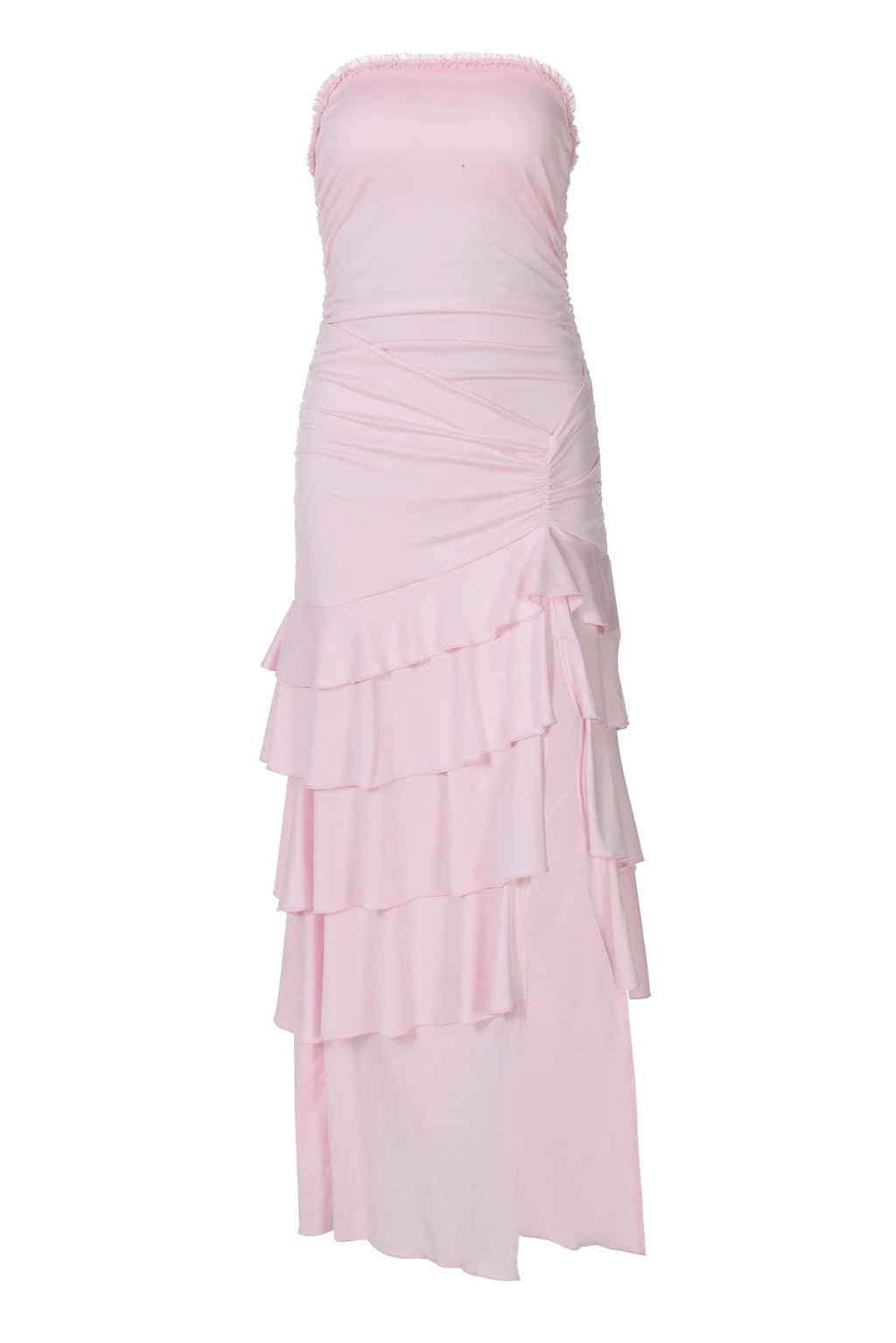 Strapless Pink Fitted Ruffle Dress