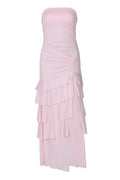 Strapless Pink Fitted Ruffle Dress