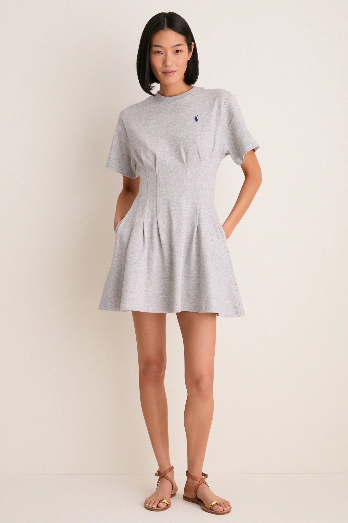 Cobblestone Heather Jersey Knit Crewneck Mini Dress