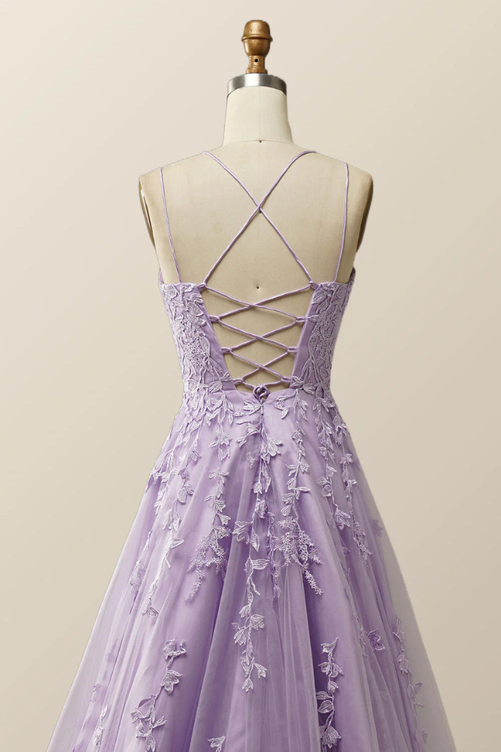 Lavender Lace Appliques A-line Long Formal Dress
