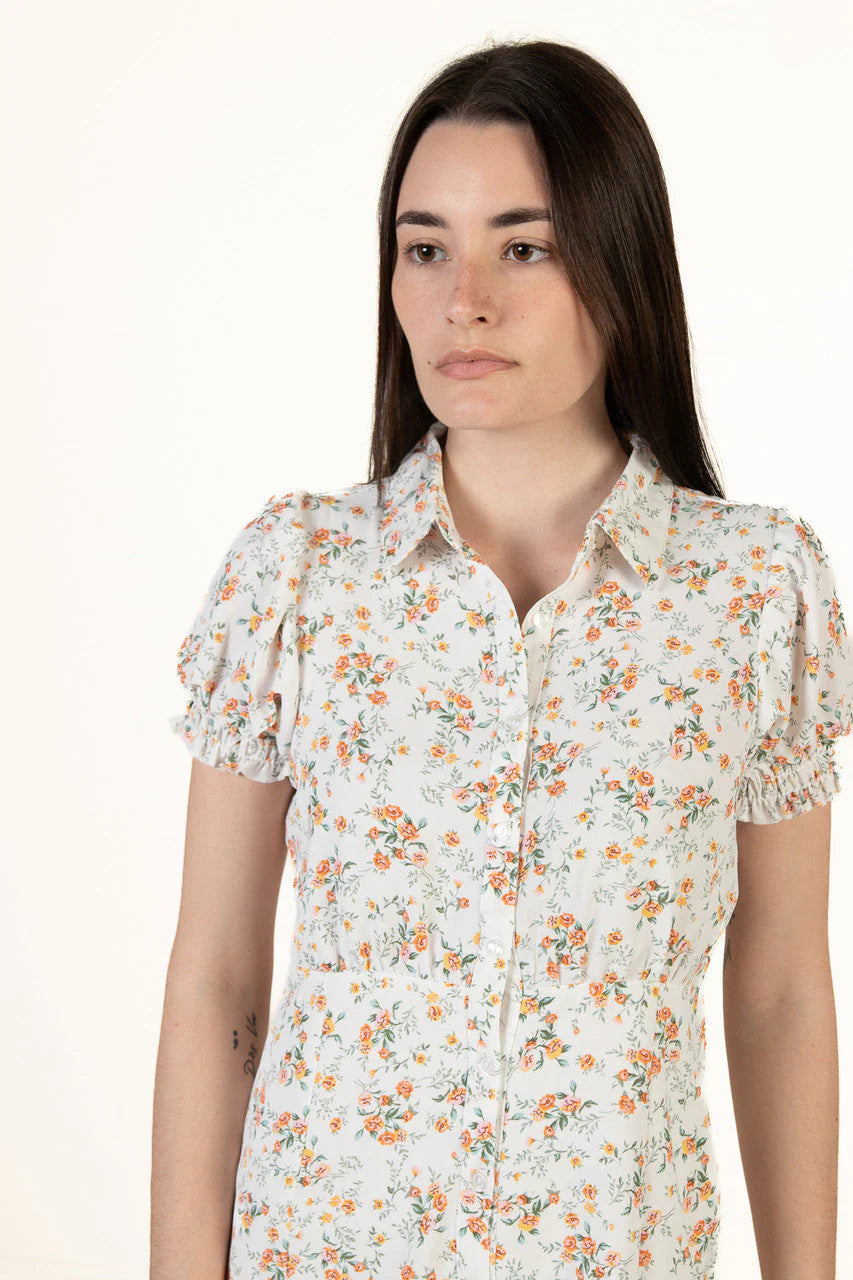 White Floral Shirt Dress