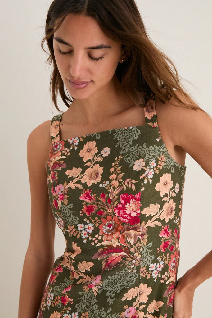 Olive Ornate Floral Eleonore Dress