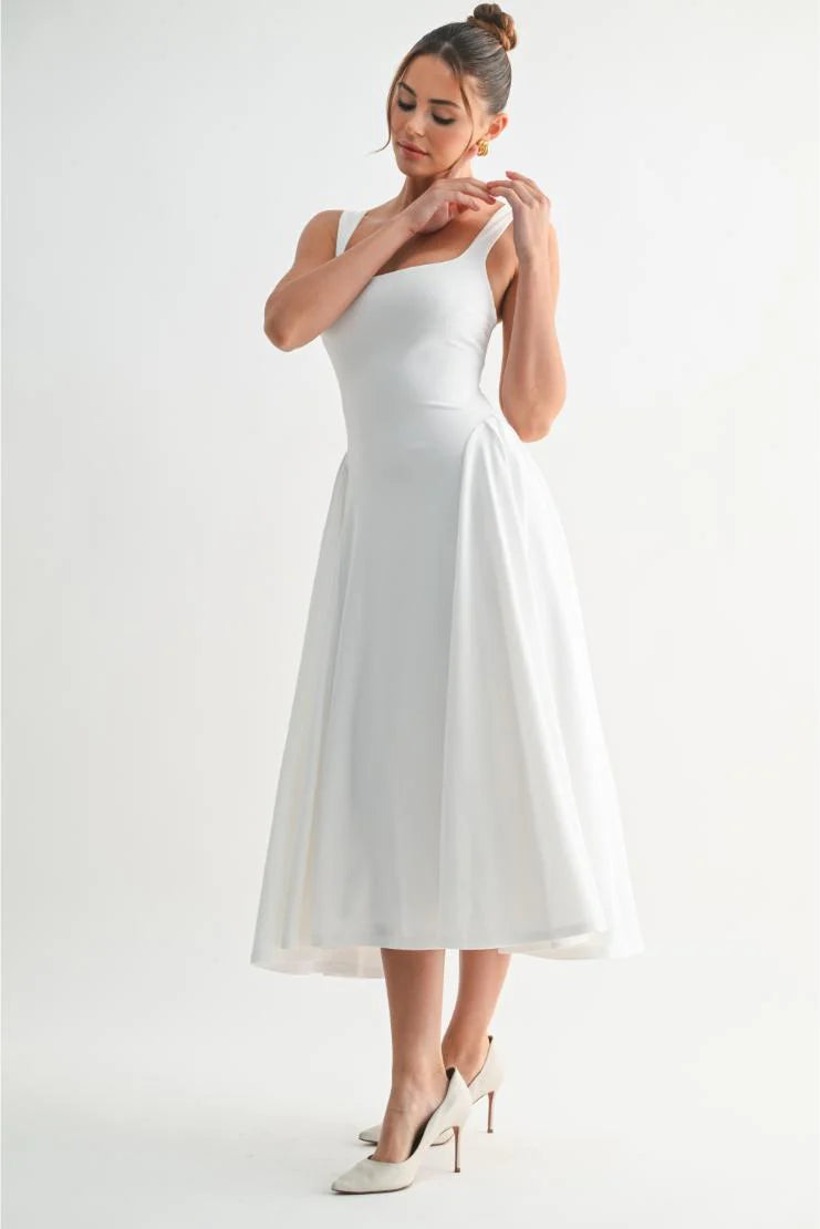 Monroe Scoop Neck Fit 'N Flare Midi Dress - White