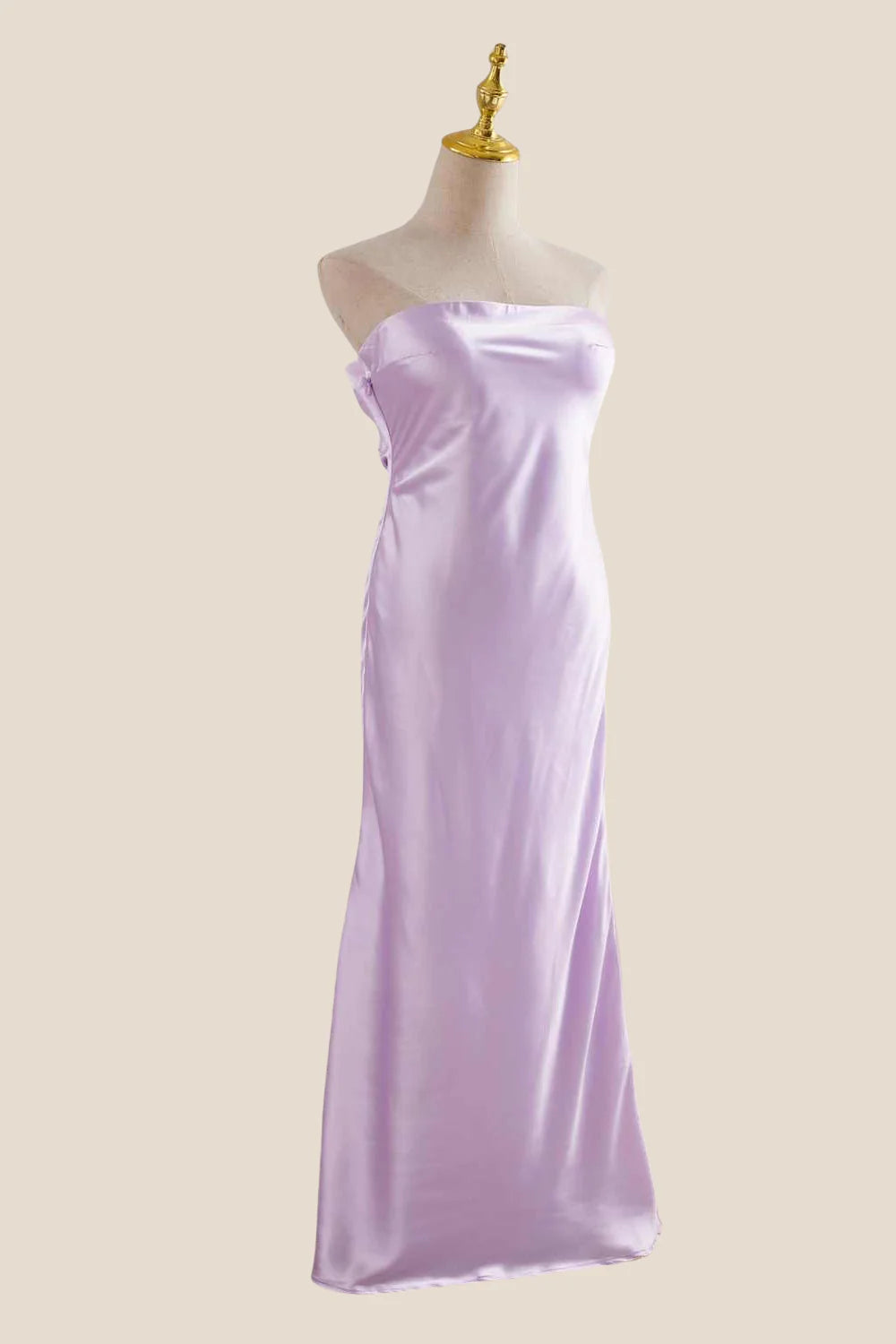 Strapless Lavender Back Tie Sheath Long Dress