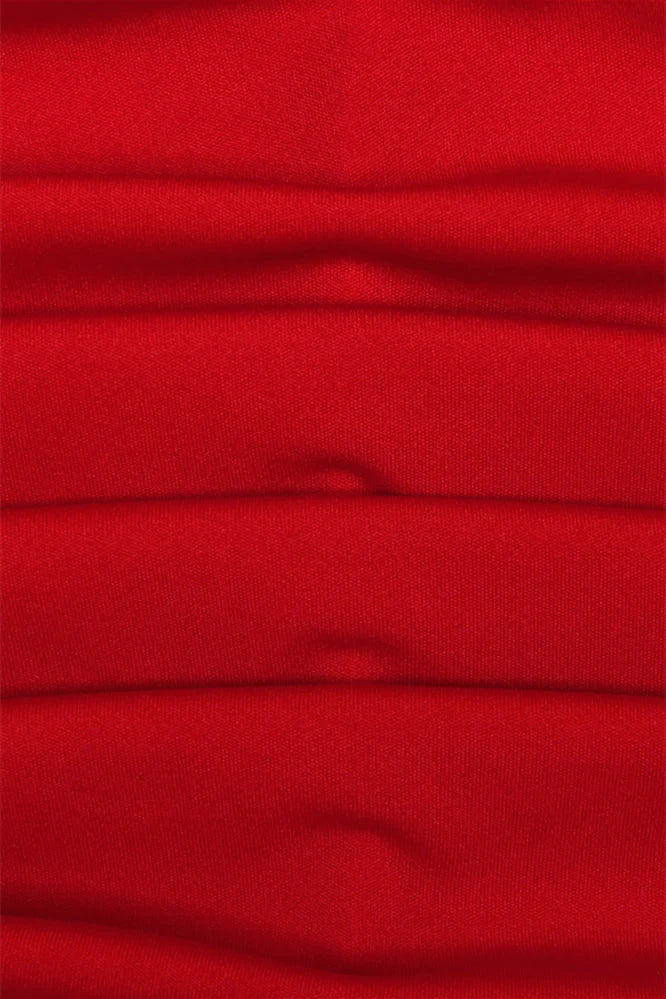V-neck Red High Slit Ruched Long Dress