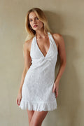 Fleur Lace Halter Ruffled Mini Dress