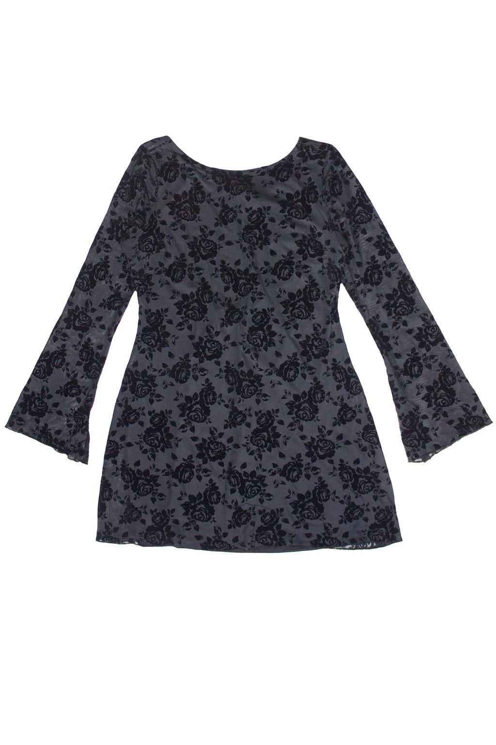 Floral Flocked Mesh Long Sleeve Mini Dress