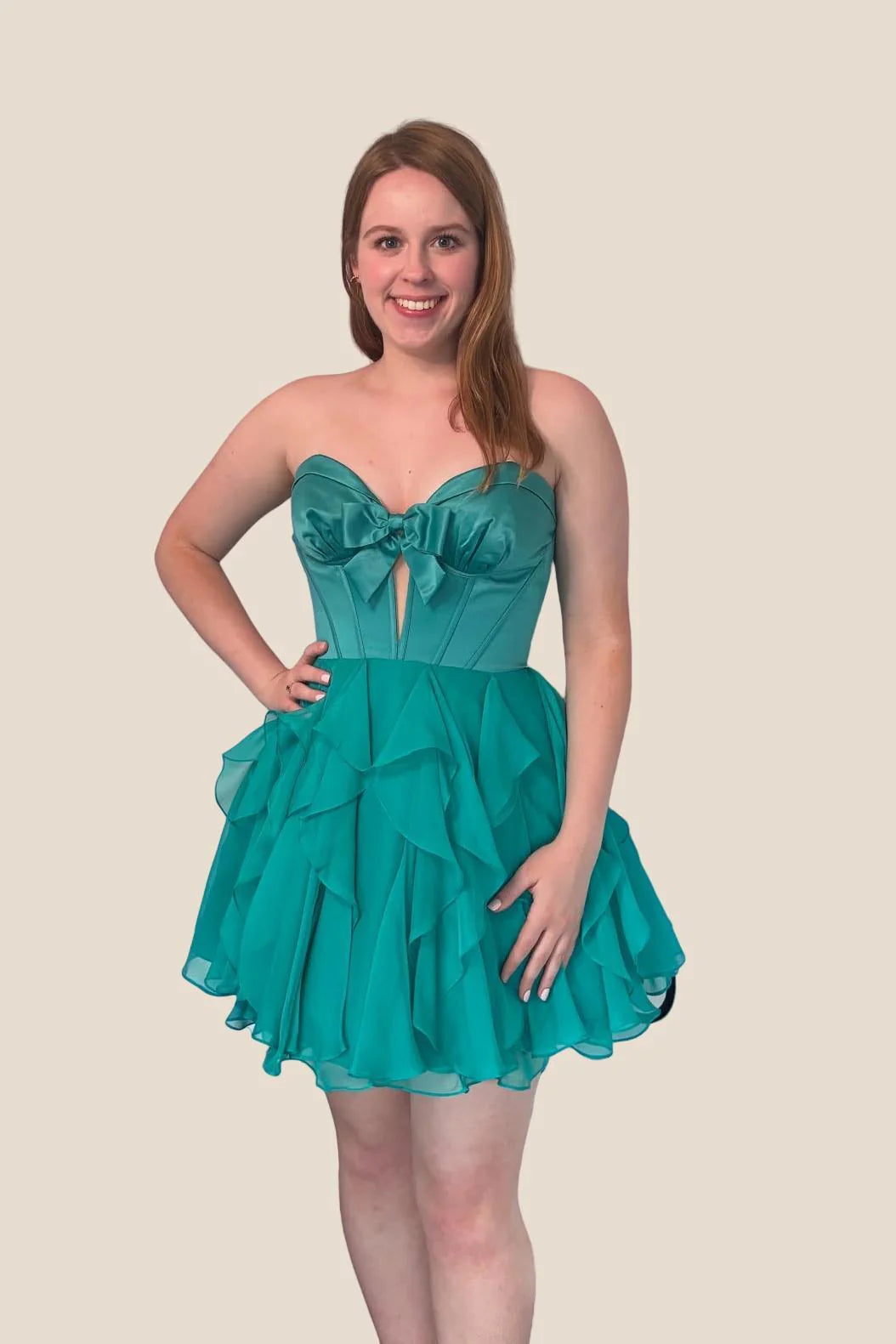 Yellow Sweetheart A-line Short Chiffon Ruffle Dress