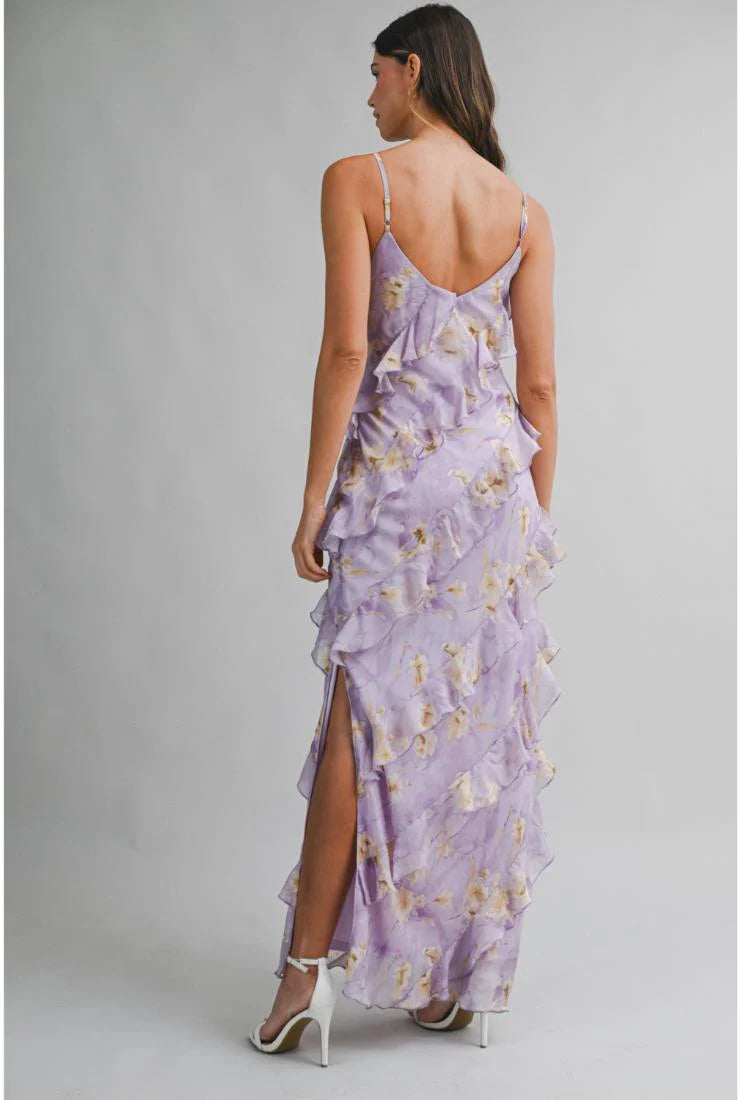 Lyla Asymmetrical Tiered Ruffled Maxi Dress - Lilac