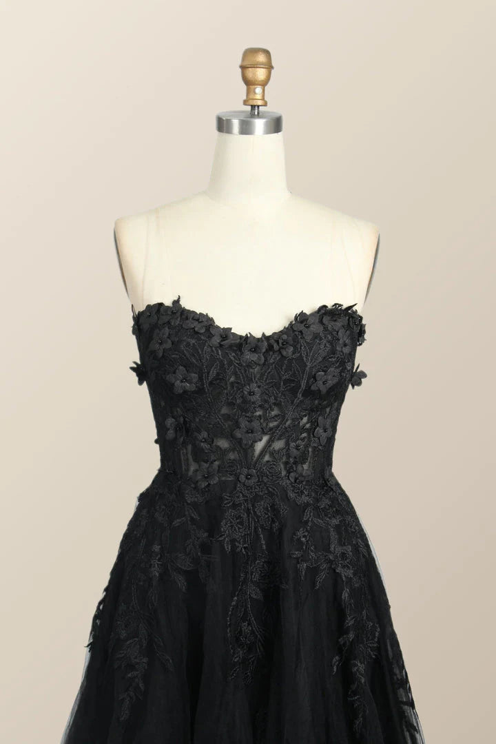 Light Blue Floral Embroidery Strapless A-line Formal Dress