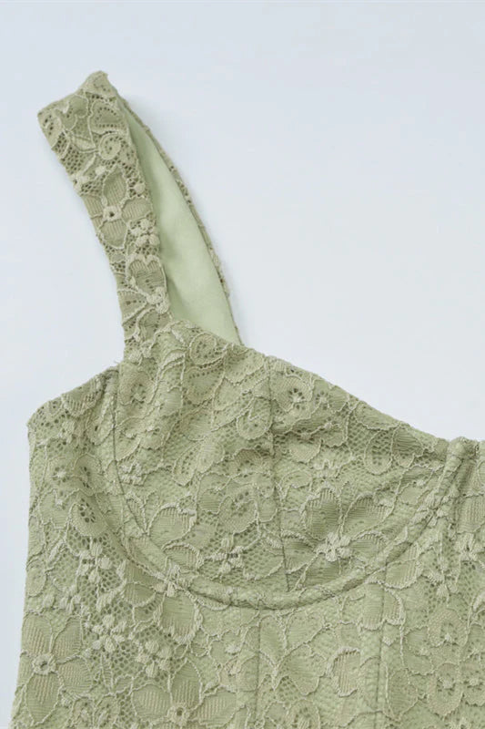 V-neck Green Lace Bodycon Short Dress