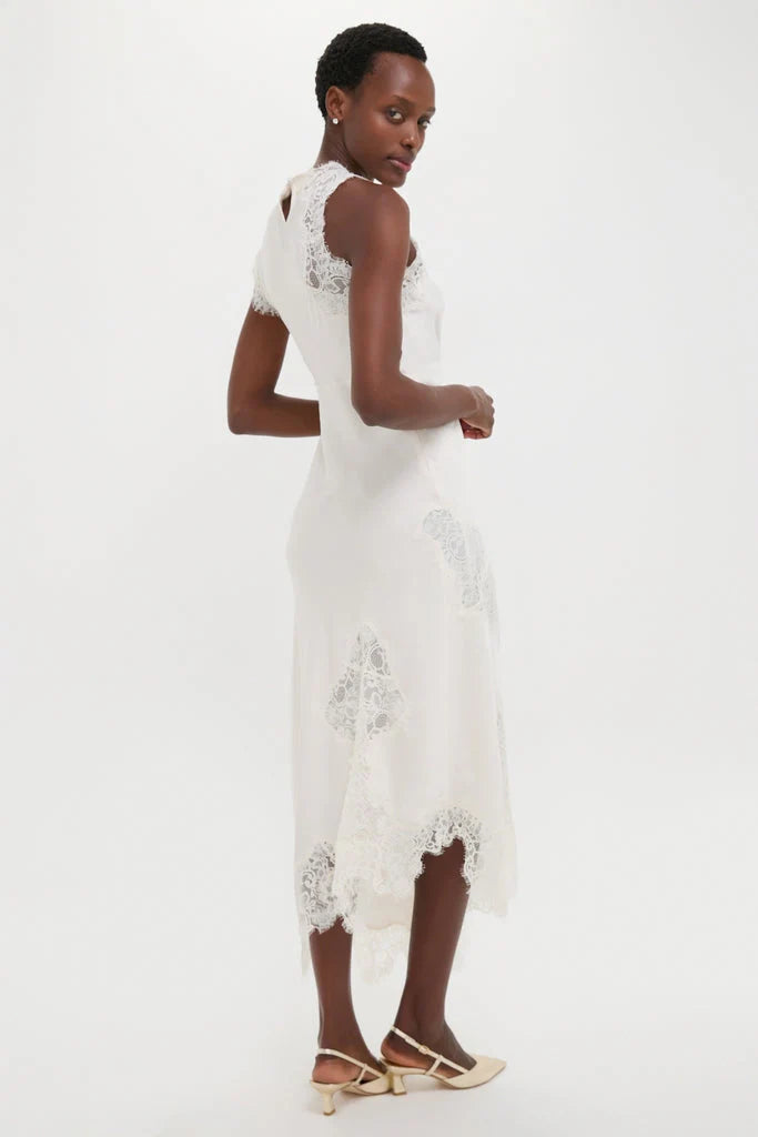 Creme Satin Lace Alessia Midi Dress