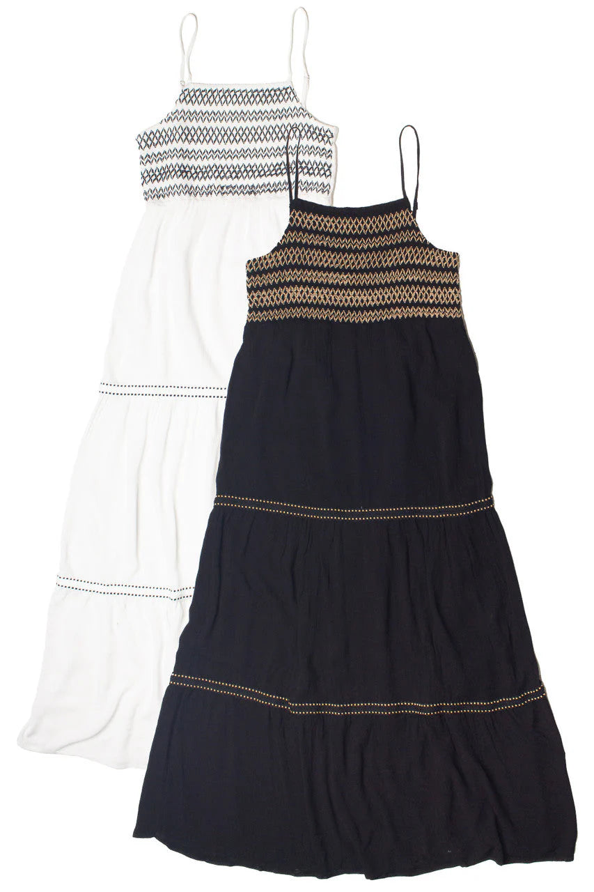 Embroidered Detail Gauze Tiered Maxi Dress
