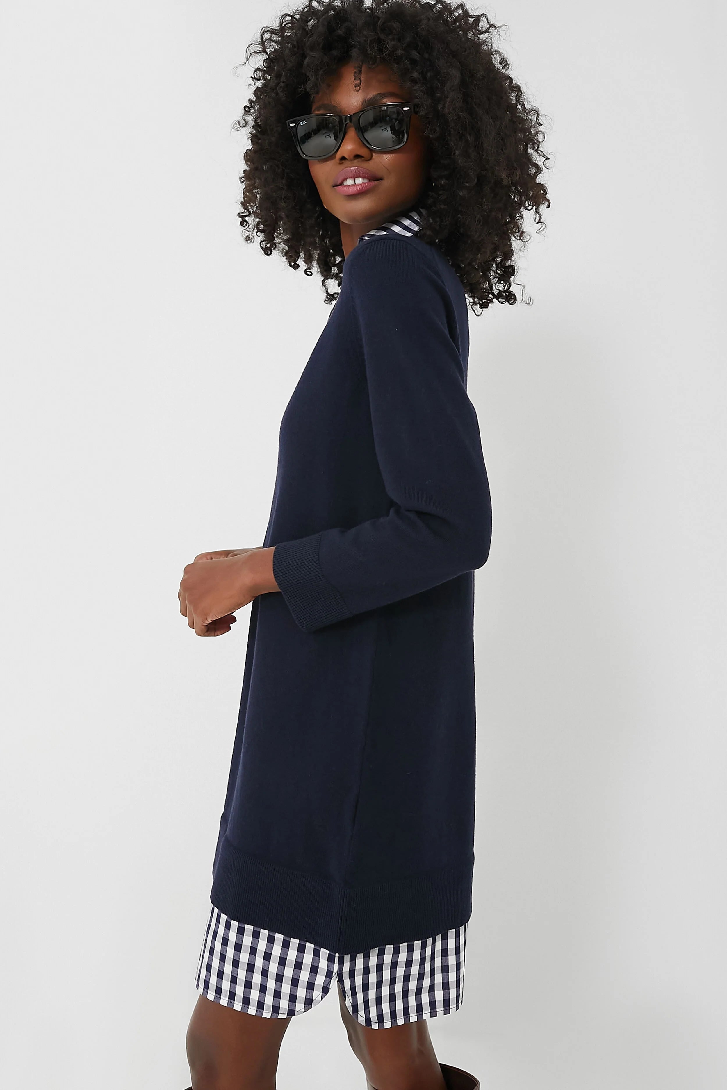Navy Wool and Cotton Combo Sweaterdress