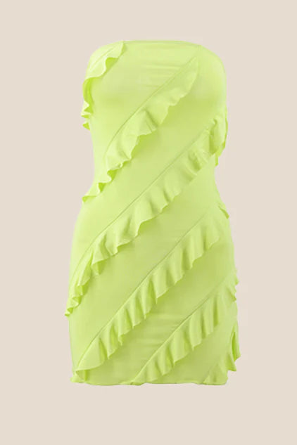 Strapless Pink Ruffled Bodycon Short Dress