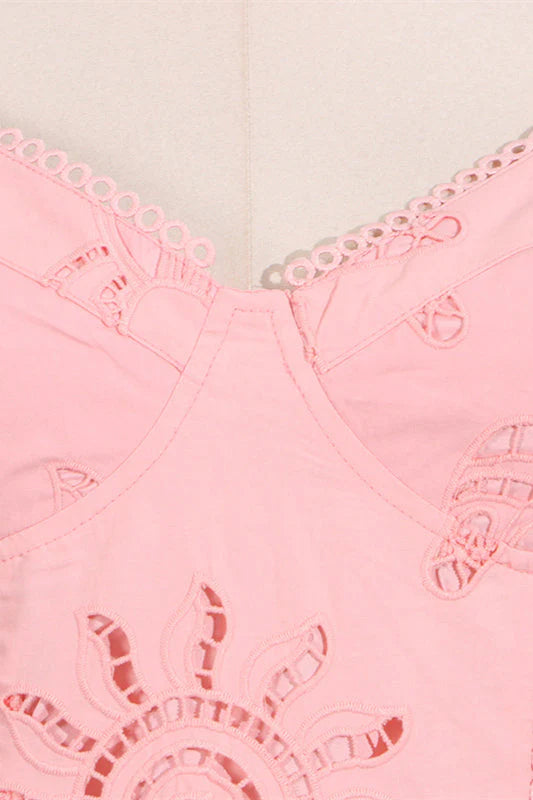 V-neck Pink Hollow A-line Short Dress