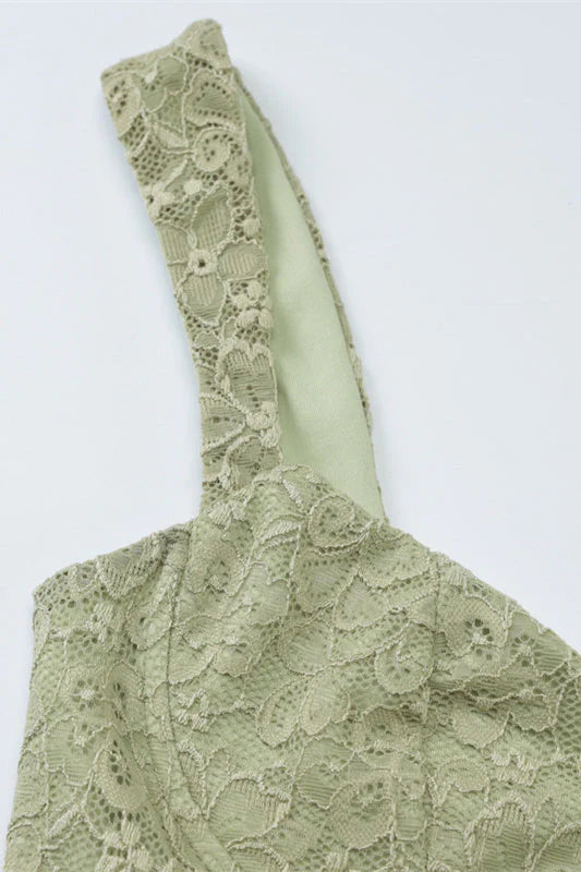 V-neck Green Lace Bodycon Short Dress