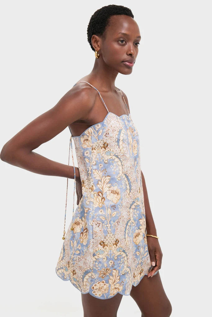 Damask Denim Daylight Scallop Mini Dress