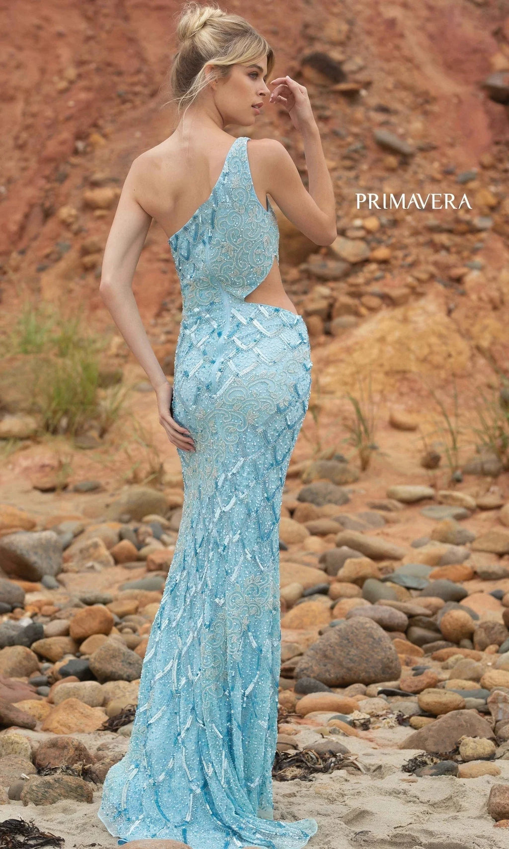 One-Shoulder Cut-Out Long Sequin Dress 3729