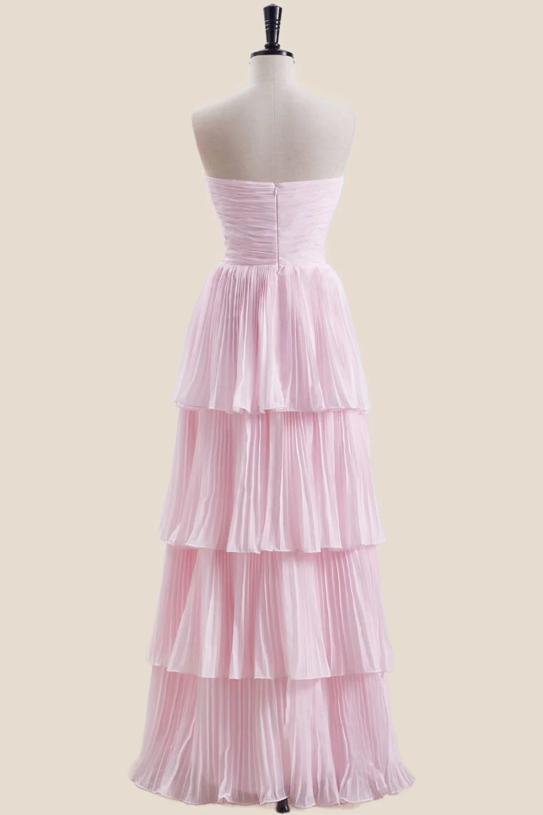 Strapless Burgundy Pleated Tiered Long Party Dress