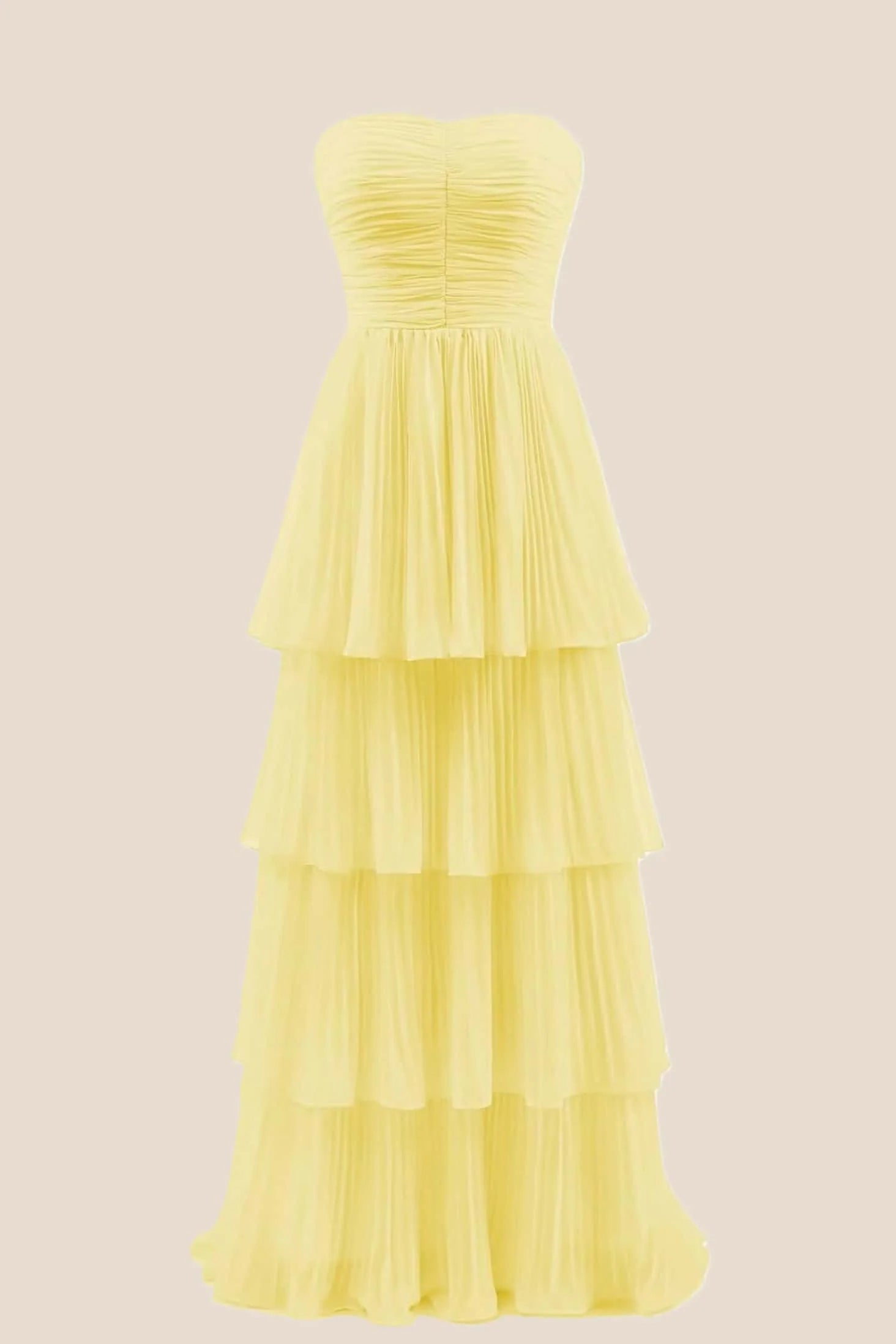 Hot Pink Chiffon Pleated A-line Tiered Maxi Dress