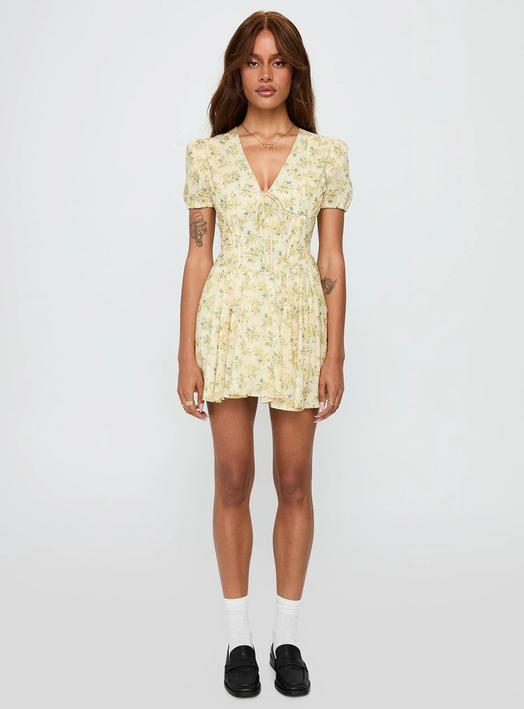 Ethelyn Mini Dress Yellow Floral
