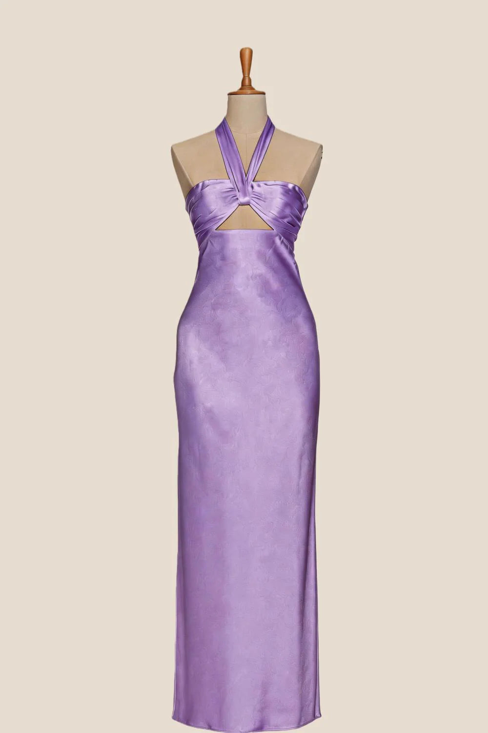 Halter Yellow Soft Satin Fitted Long Dress