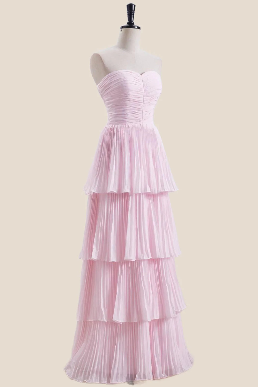 Strapless Lavender Pleated Tiered Long Party Dress