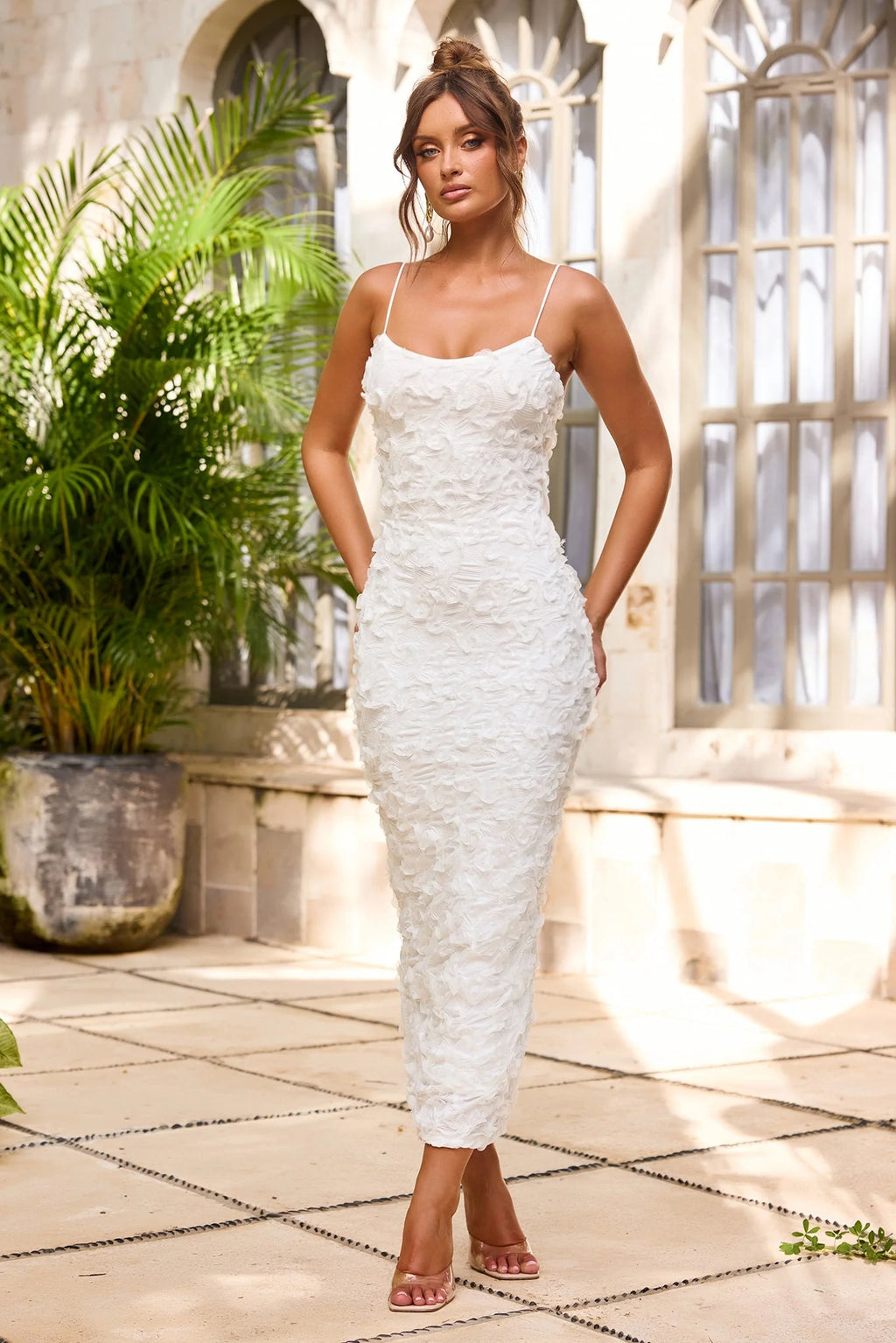 Petal Trace Midi Dress - White