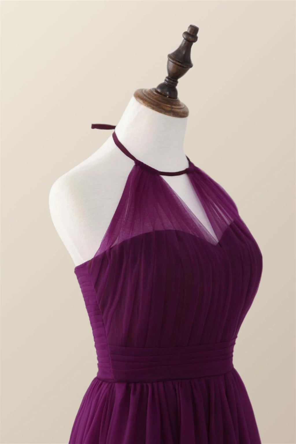 Halter Purple Tulle Long Bridesmaid Dress