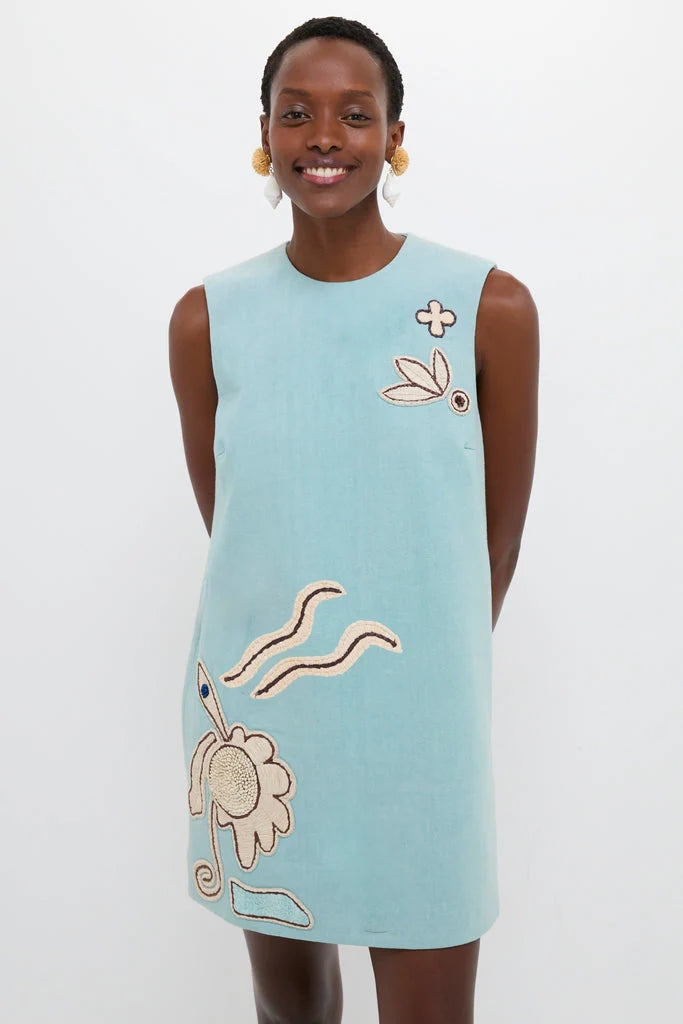 Blue Azara Raffia Mini Dress