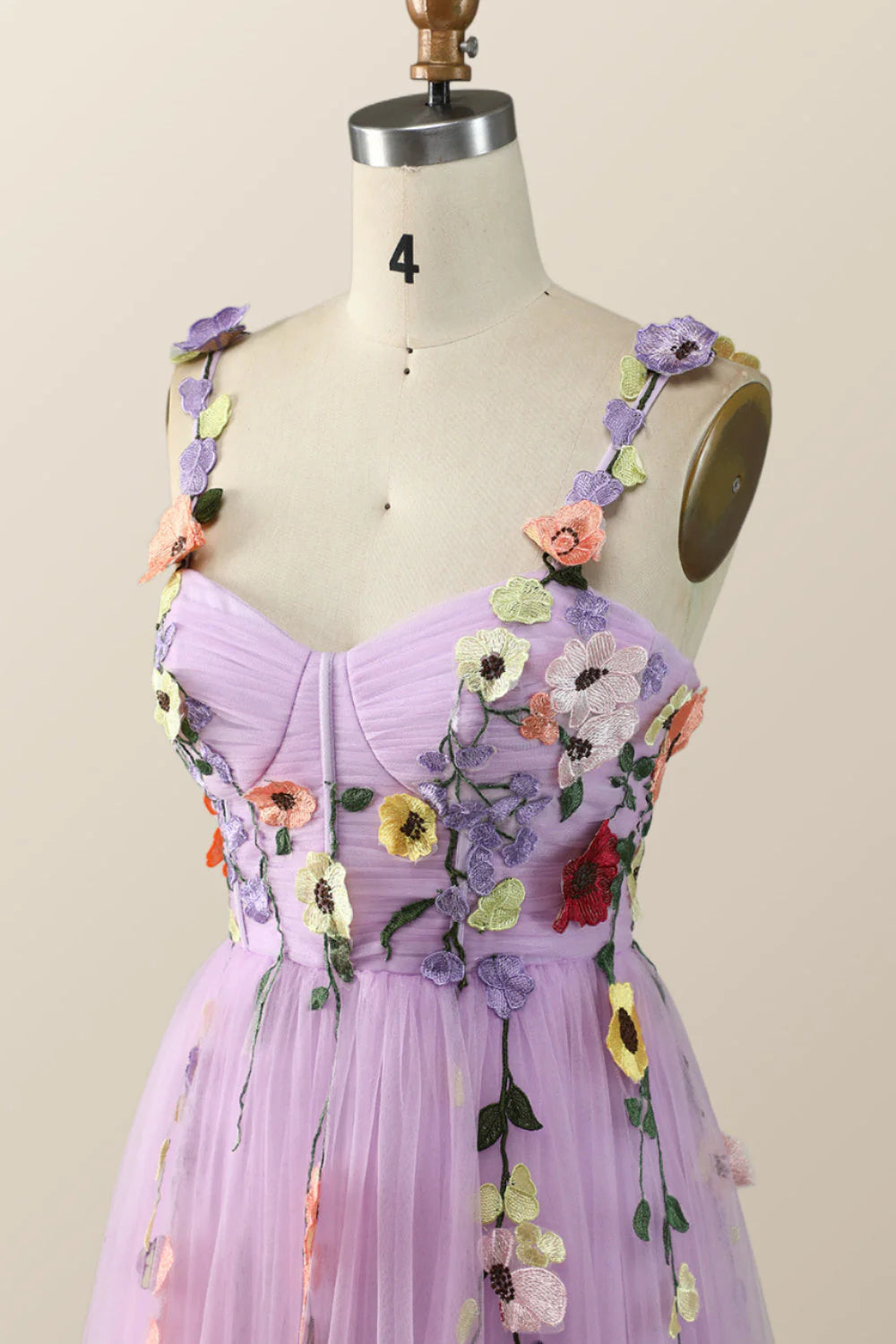 Lavender Tulle and Floral Embroidery Long Formal Gown