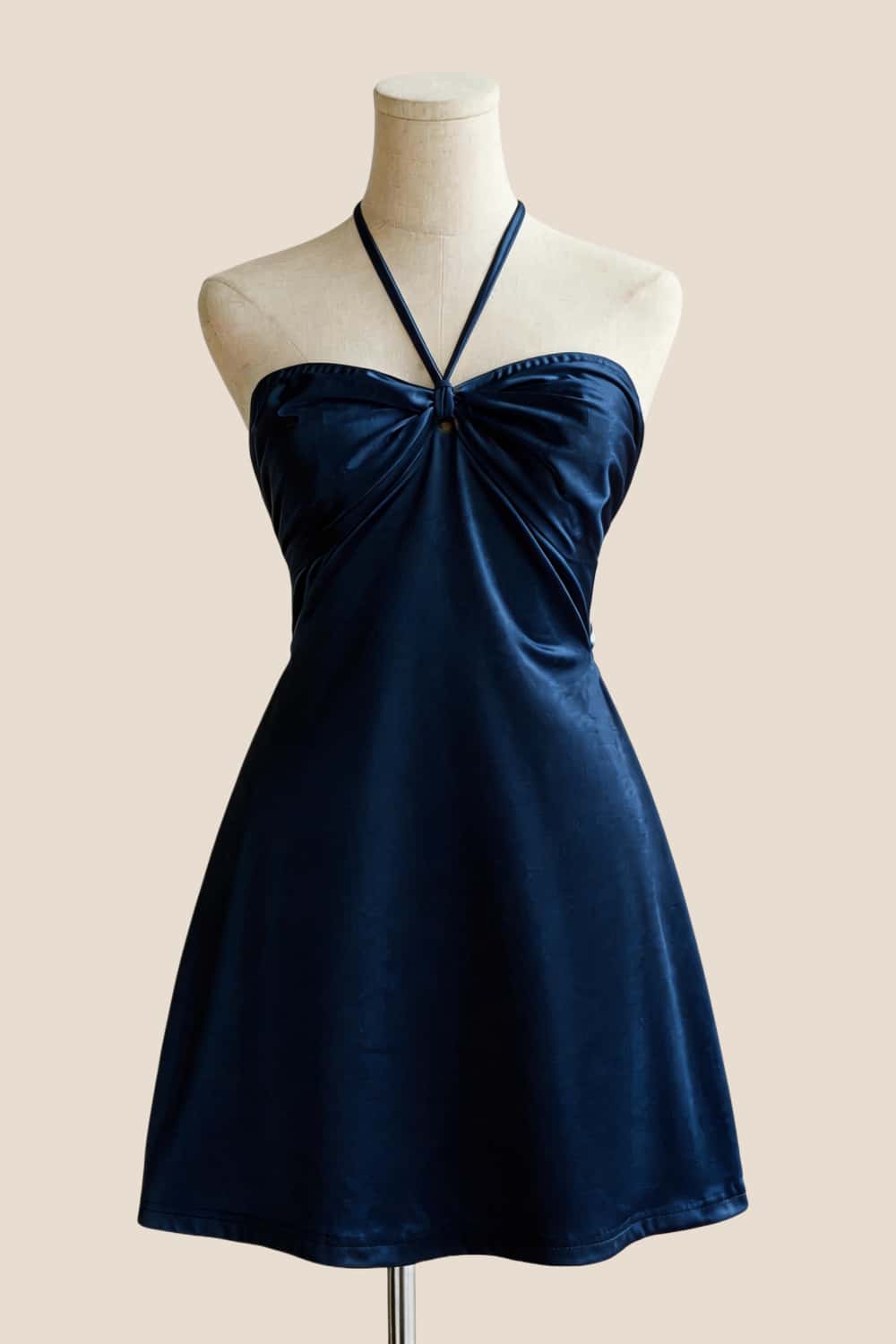 Halter Sage Green Back Tie A-line Short Dress