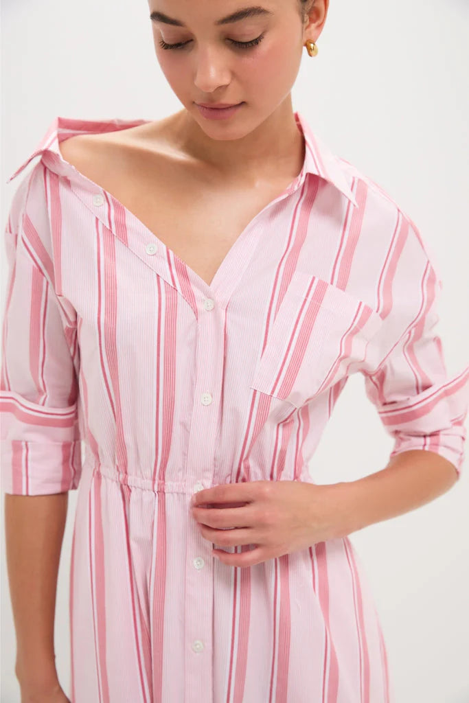 Red Stripe Falling Off the Shoulder Midi Dress