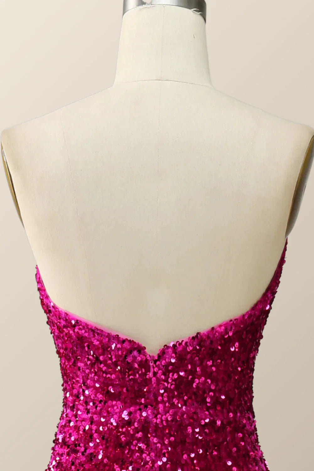 Strapless Fuchsia Sequin Mermaid Long Formal Dress