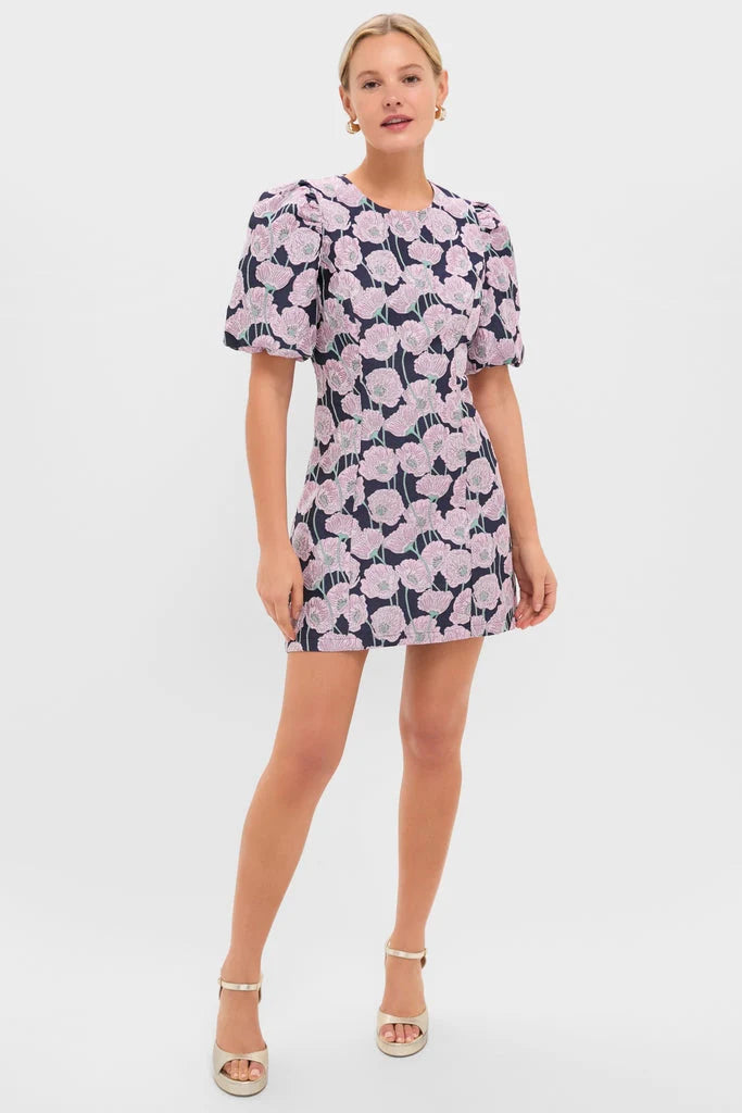 Pink & Navy Floral Jacquard Minetta Mini Dress