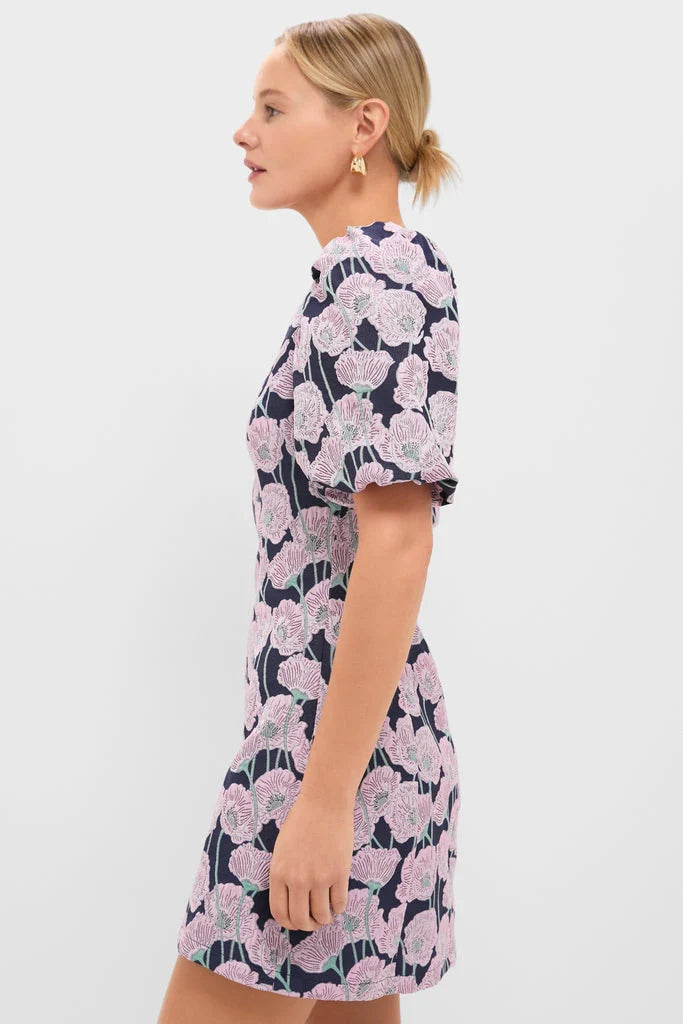 Pink & Navy Floral Jacquard Minetta Mini Dress