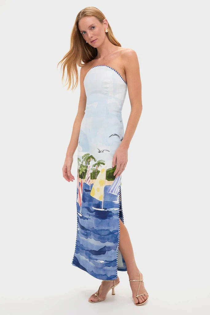 Nautical Print Ava Bustier Maxi Dress