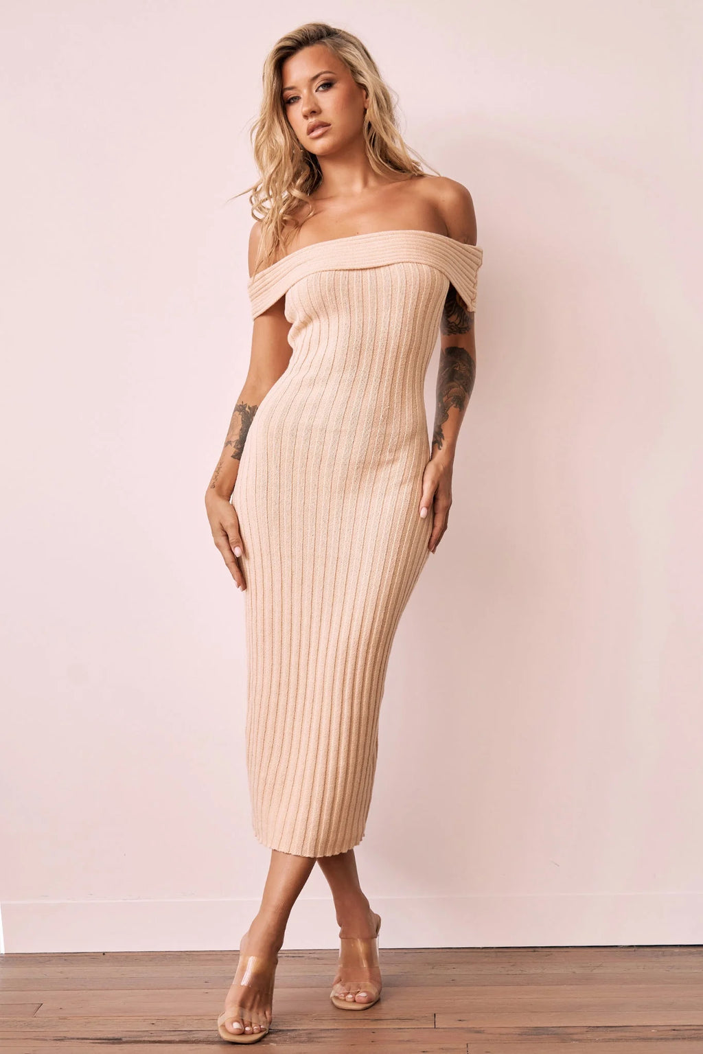 Hannah Knit Midi Dress - Beige
