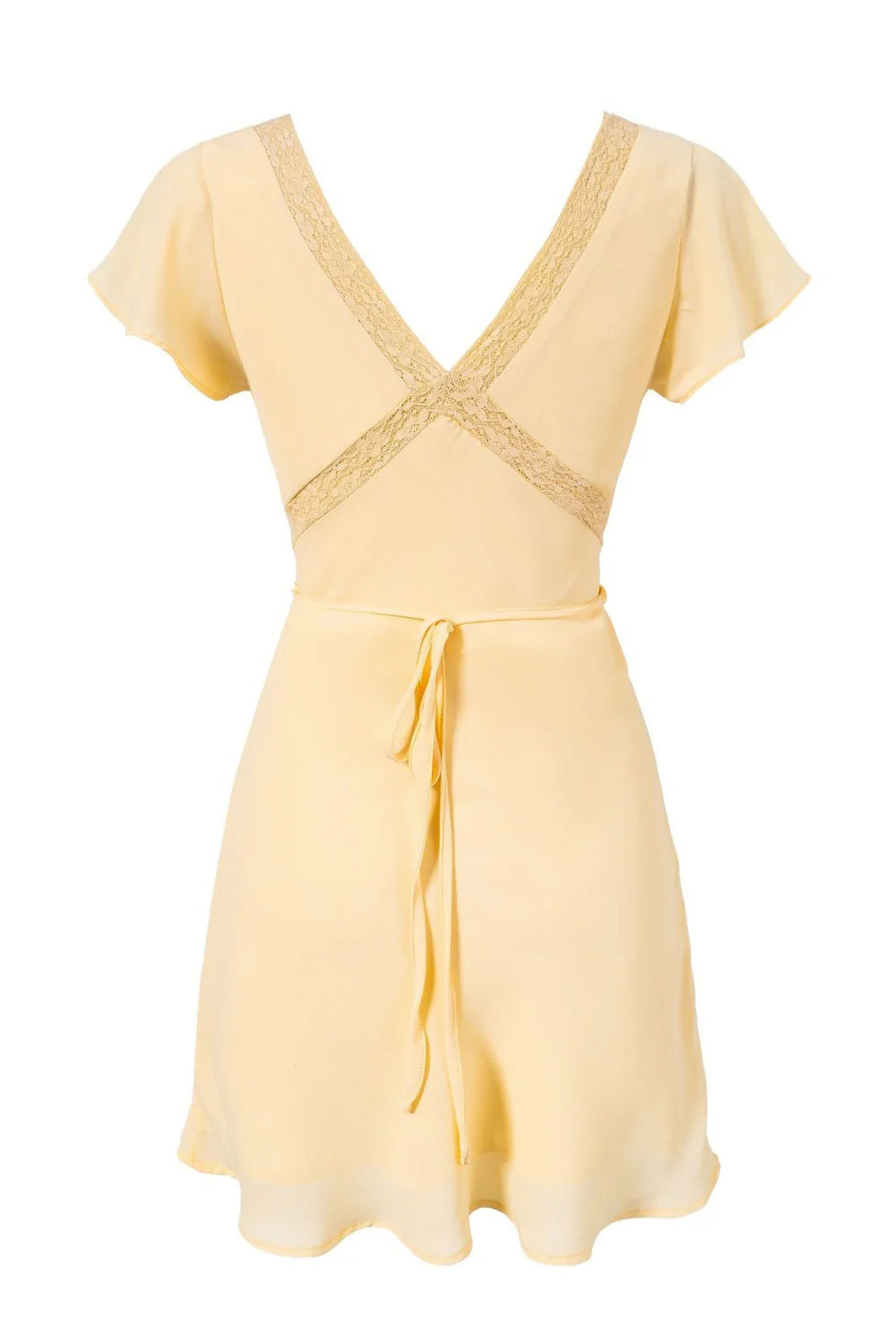 Yellow Cap Sleeves Lace Applique Skirt
