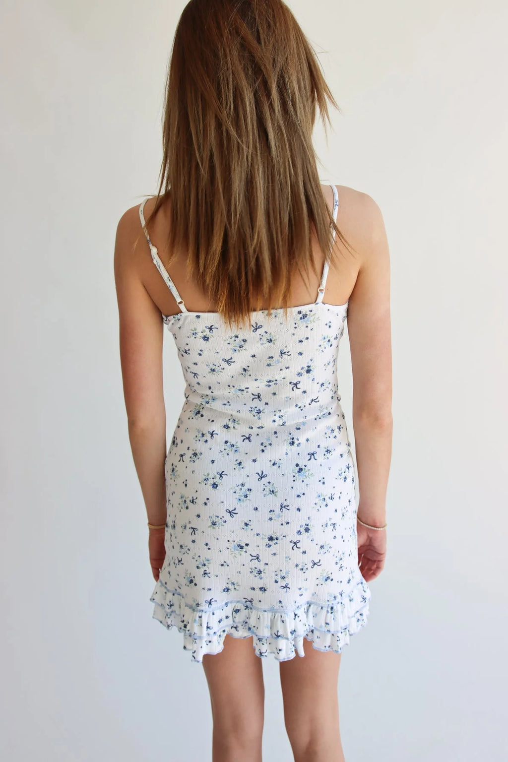Pointelle Lace Trim Floral Dress