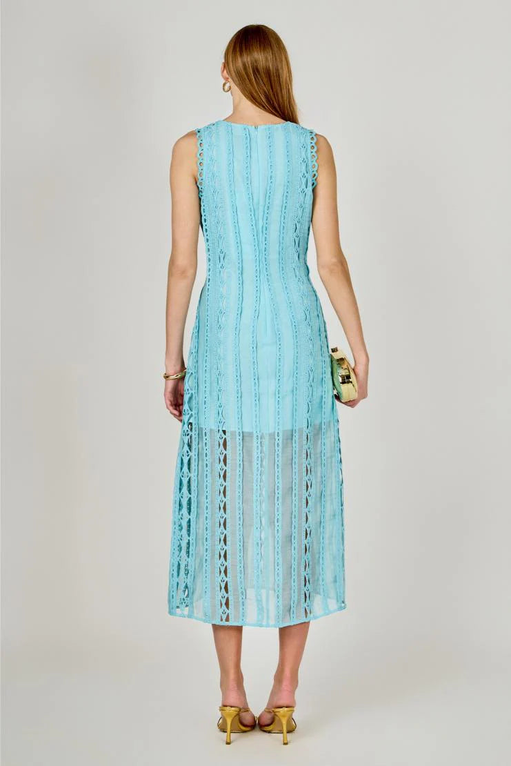 Arial Summer Lace Midi Dress - Aqua Blue