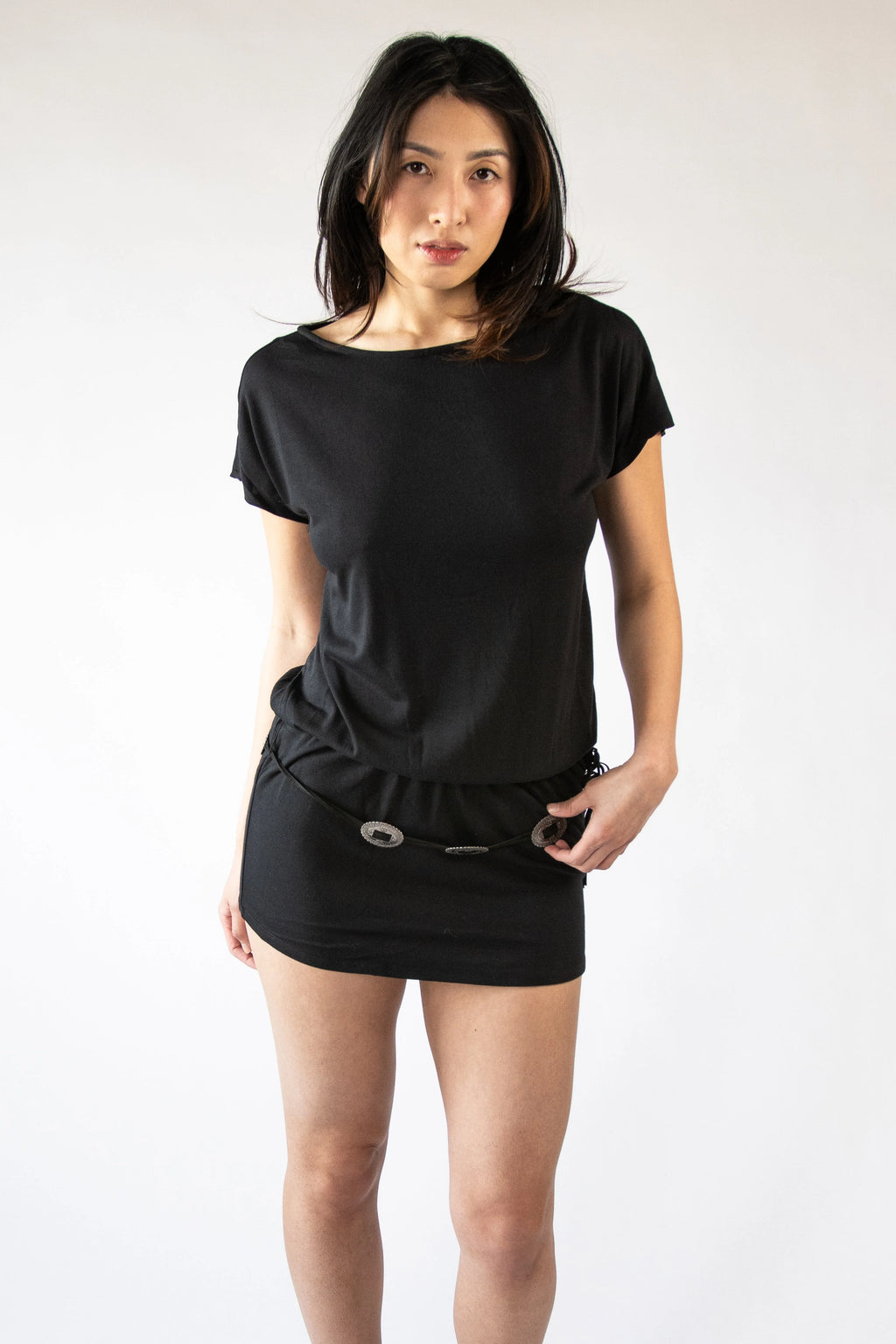 Drop Waist Western Belt Mini Dress