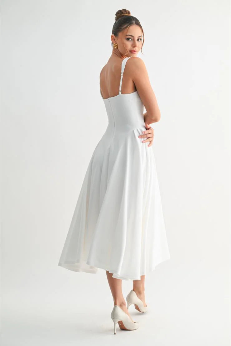 Monroe Scoop Neck Fit 'N Flare Midi Dress - White