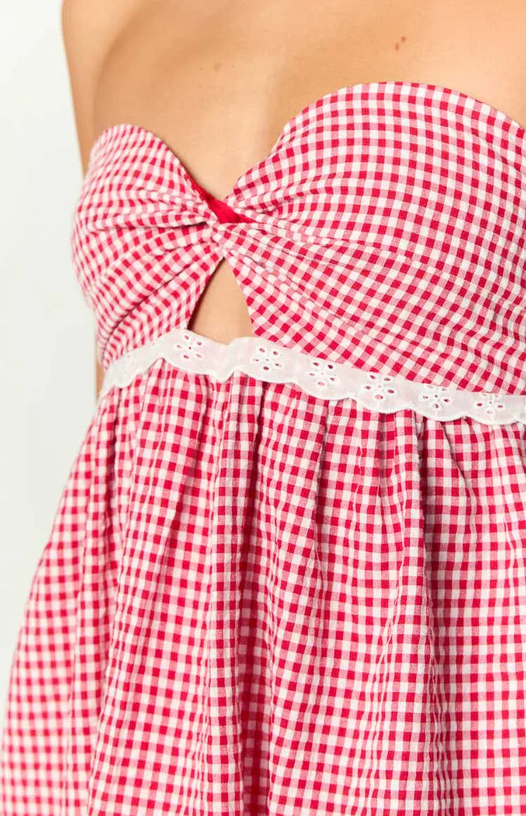 Maisie Red Gingham Strapless Mini Dress