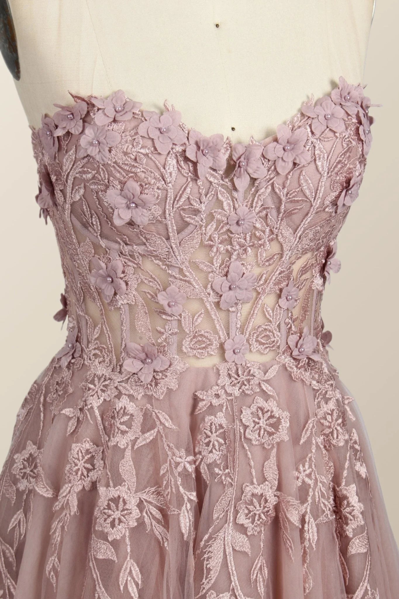 Light Blue Floral Embroidery Strapless A-line Formal Dress