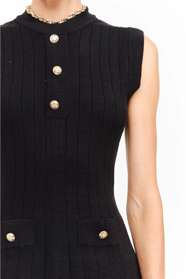 Carly Gold Buttons Knit Mini Dress