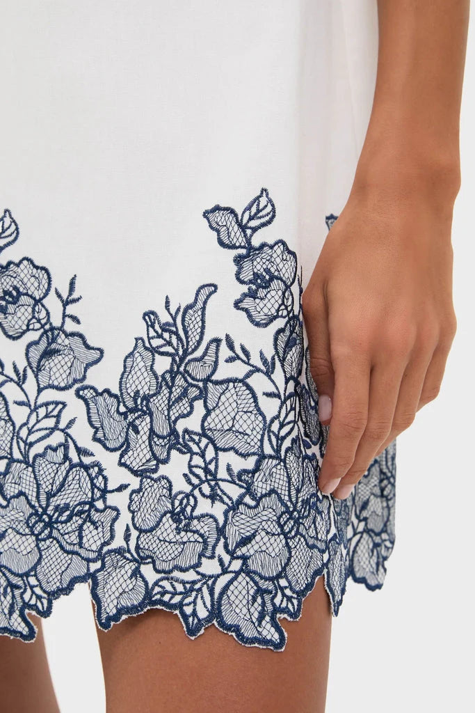 White & Navy Embroidery Mimi Mini Dress