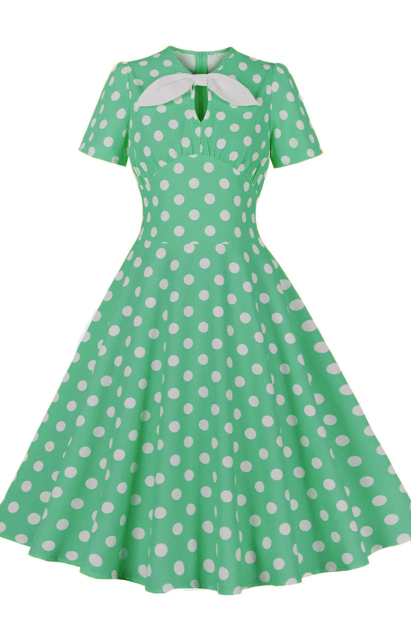 Yellow and White Polk Dots Bow Swing Dress