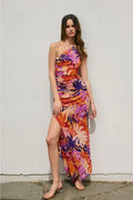 Kailani Palm Print Satin Maxi Dress